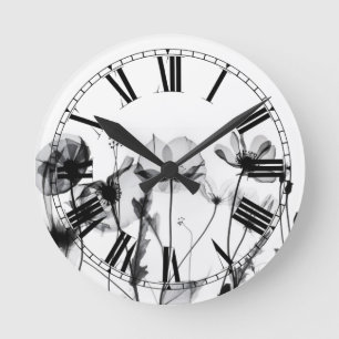B&W Röntgenblumen Runde Wanduhr