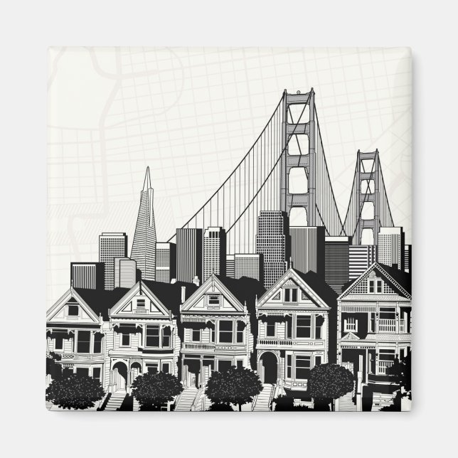 B&W San Francisco Kalifornien Magnet (Vorne)