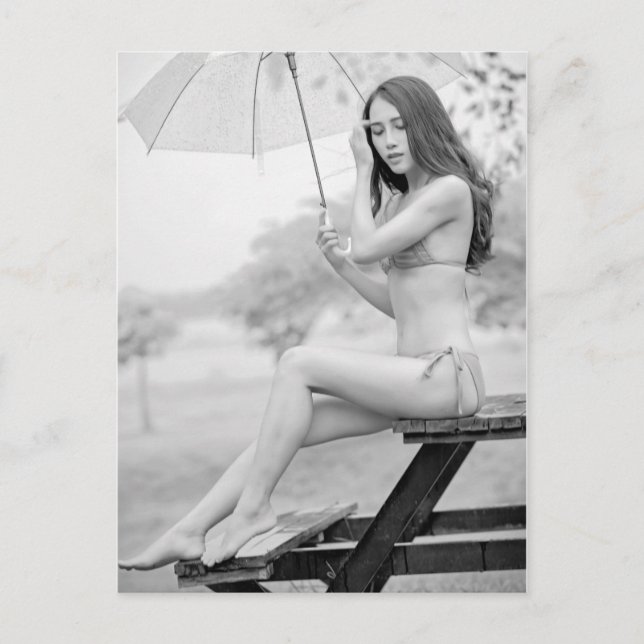B&W Schöne Bikini Girl Foto Postkarte (Vorderseite)
