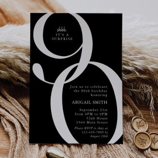 B & W Shh It's a Surprise 90th Birthday Party Einladung