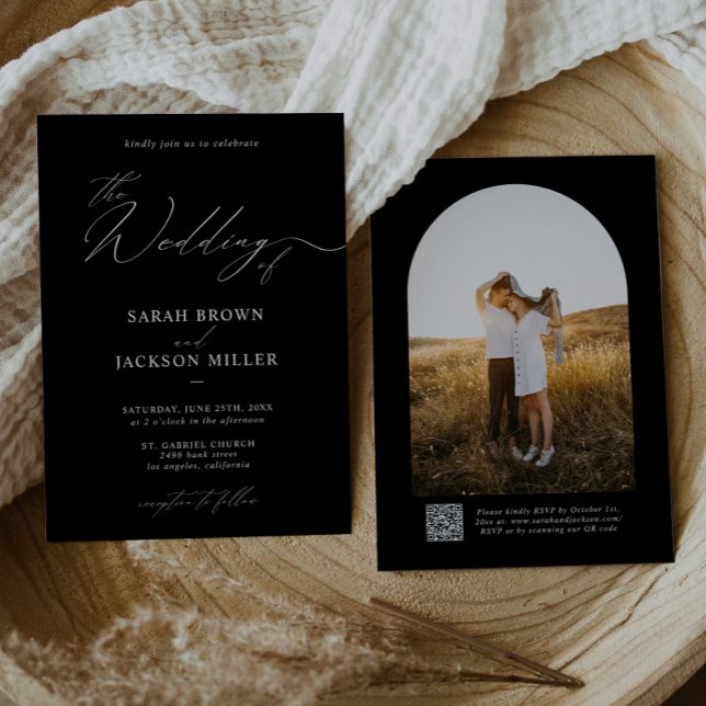 B & W Simple Elegant Modernes Script QR Code Hochz Einladung (Von Creator hochgeladen)