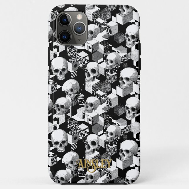 B/W Skull Optical Pattern Gothic Cube Illusion Case-Mate iPhone Hülle (Rückseite)