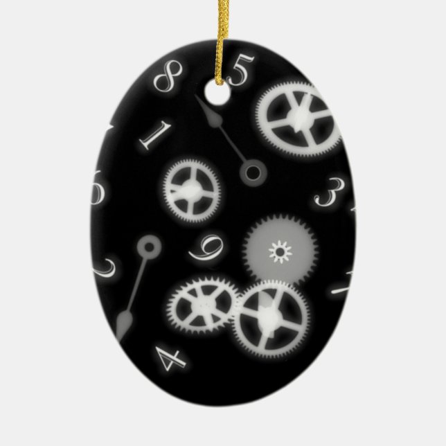 B&W Steampunk-Uhrenteile und -Nummern Keramik Ornament (Vorne)