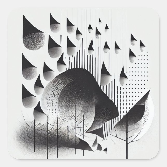 B&W Surreal Optical Illusion Abstrakt Forest Card Quadratischer Aufkleber (Vorderseite)