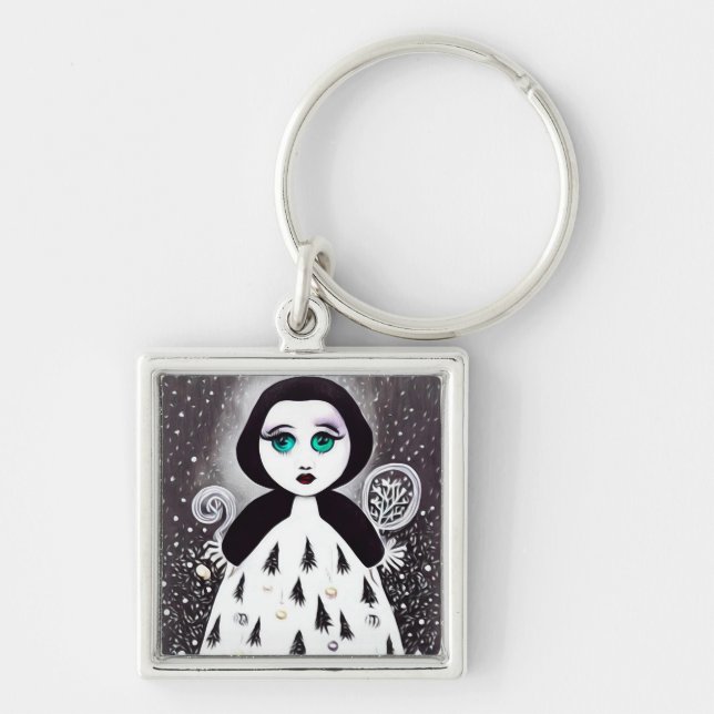 B&W Surreal Pop Xmas Tree Dress Doll Schlüsselanhänger (Vorne)