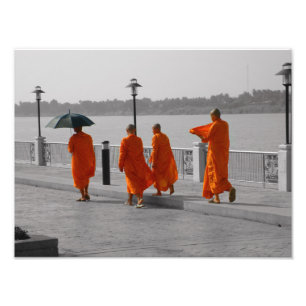 B&W Thailändische buddhistische Mönche Wandern F Fotodruck