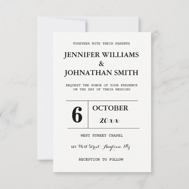 B&W Typografie Hochzeitseinladungen Einladung (Vorderseite)