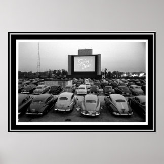 B&W Vintag Drive-In Theaterposter 13 x 19 Poster