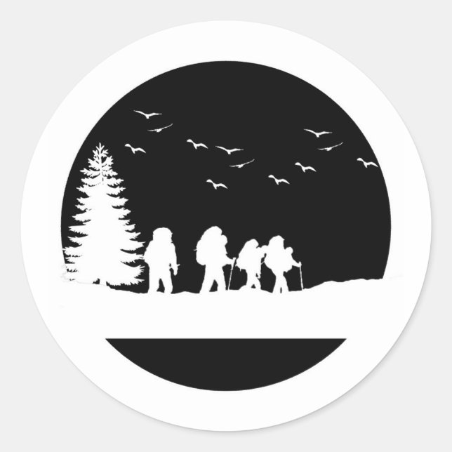 B&W Wanderabenteuersticker Runder Aufkleber (Vorderseite)