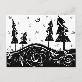 b&w Weihnachtsbäume Feiertagspostkarte
