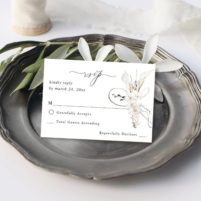 B&W White Floral no Meal UAWG RSVP Karte (Von Creator hochgeladen)