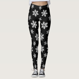 B&W Winter-Leggings, weiße Schneeflocken auf Leggings