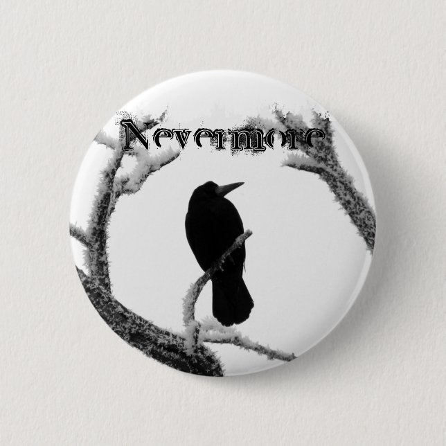 B&W Winter-Rabe Edgar Allan Poe nie wieder Button (Vorderseite)
