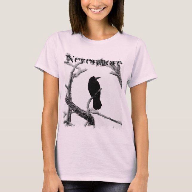 B&W Winter-Rabe Edgar Allan Poe nie wieder T-Shirt (Vorderseite)
