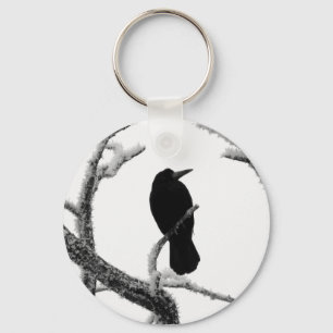 B&W Winter Raven Edgar Allan Poe Schlüsselanhänger