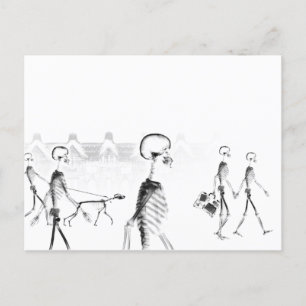 B&W X-Ray Skeleton City Scene Postkarte