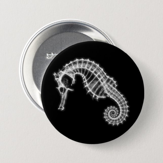 B&W X-Ray Vision Sea Horse Skelett Button (Vorne & Hinten)