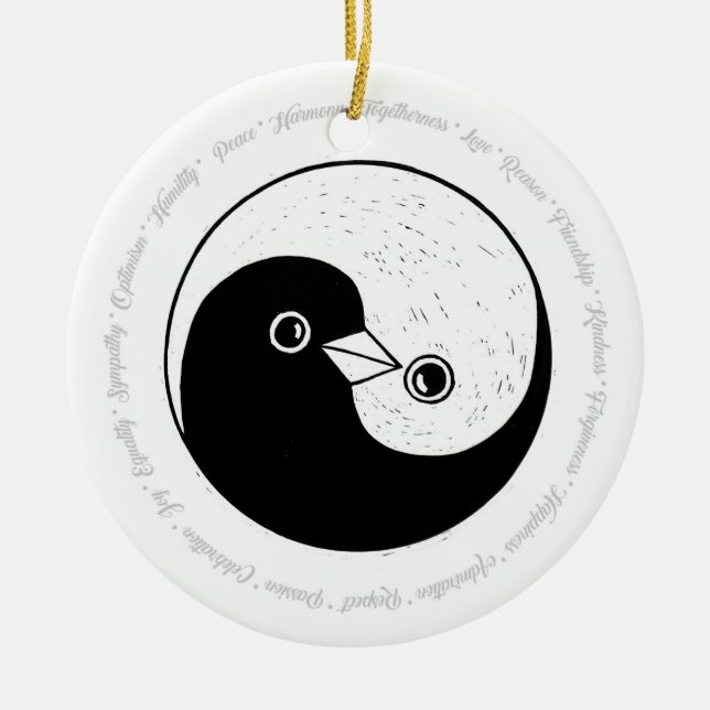 B/W Yin Yang Peace Taube Keramik Dekoration (Vorne)