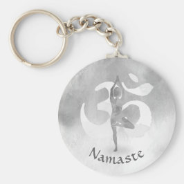B&W Yoga Instructor Meditation Tree Pose Om Symbol Schlüsselanhänger