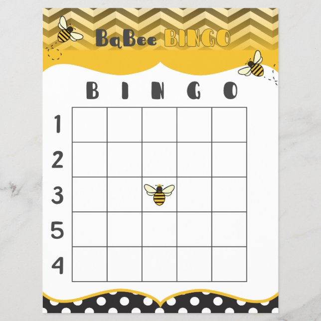 Ba-Bee Baby Shower Bingo Game Print Outs Flyer (Vorne)
