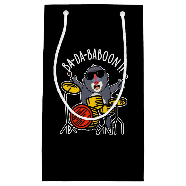 Ba-da-ba-boon Funny Baboon Pun Dark BG Kleine Geschenktüte (Vorderseite)