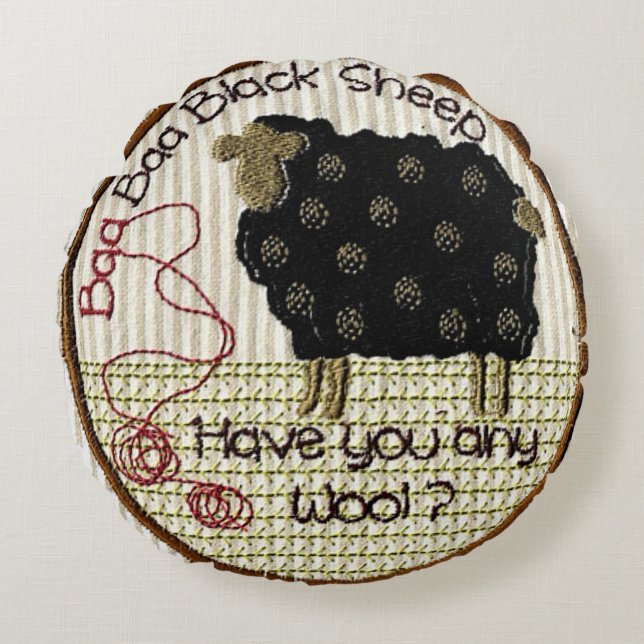"Baa Baa Black Sheep" Rundes Kissen (Vorderseite)