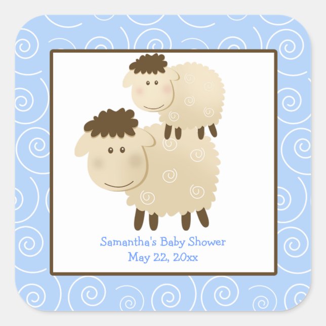 Baa Baa Sheep Blue SQUARE Quadratischer Aufkleber (Vorderseite)