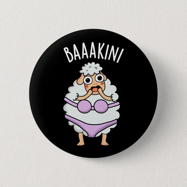 Baa-kini Funny Bikini Pun Dark BG Button (Vorderseite)