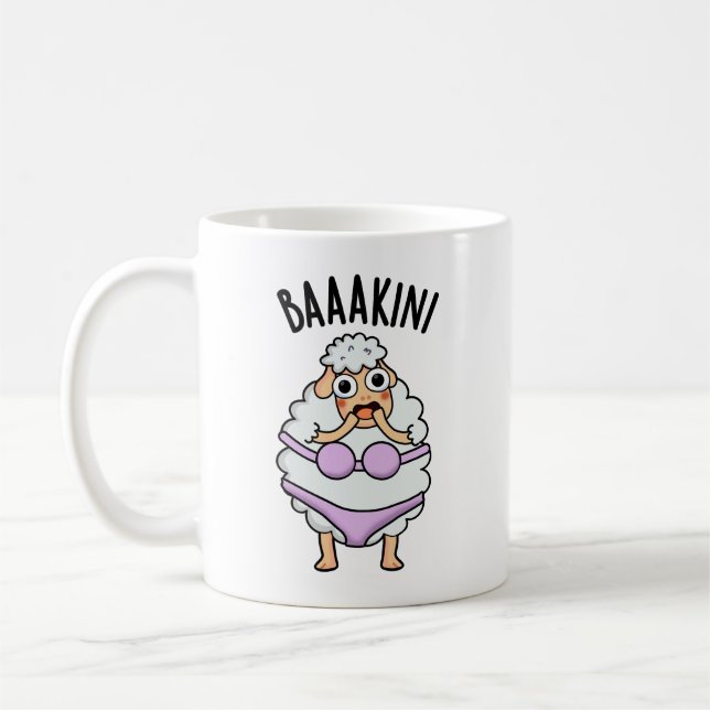 Baa-kini Funny Bikini Pun Kaffeetasse (Links)