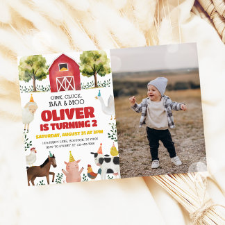Baa Oink Moo Farm 2e anniversaire Invitation photo