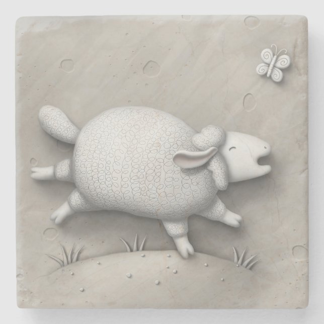 Baa Relief (Schafe 1) Steinuntersetzer (Vorderseite)