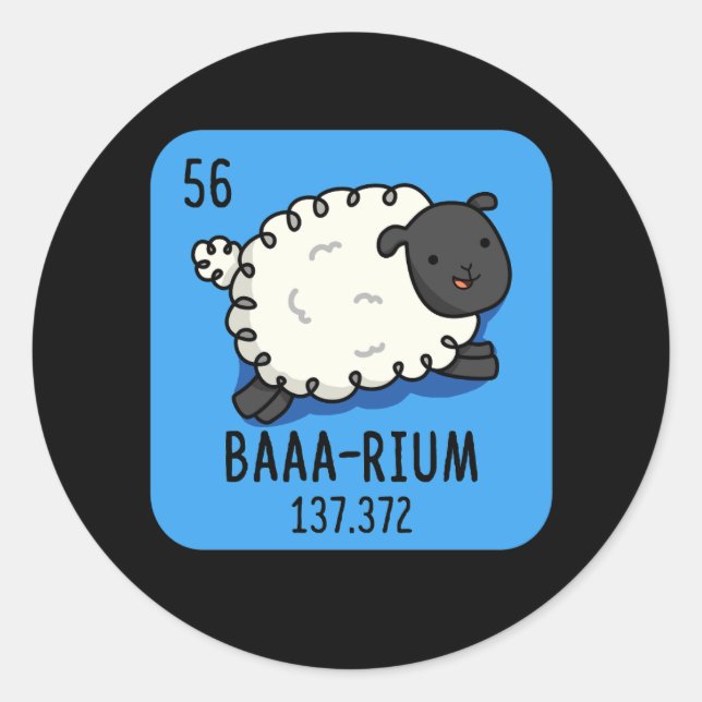 Baa-rium Funny Sheep Chemistry Pun Dark BG Runder Aufkleber (Vorderseite)