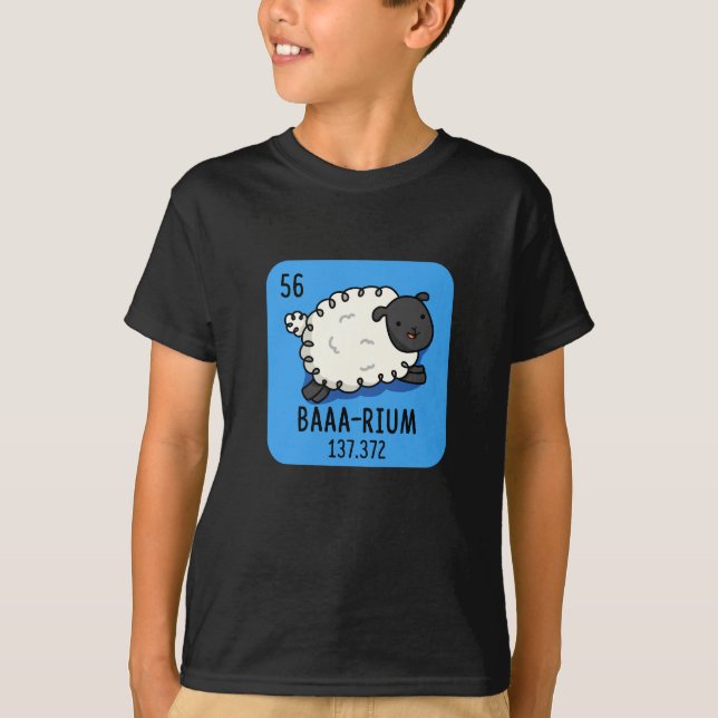 Baa-rium Funny Sheep Chemistry Pun Dark BG T-Shirt (Vorderseite)