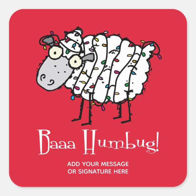 Baaa Bah Humbug Sheep Personalisiert Weihnachten Quadratischer Aufkleber (Vorderseite)