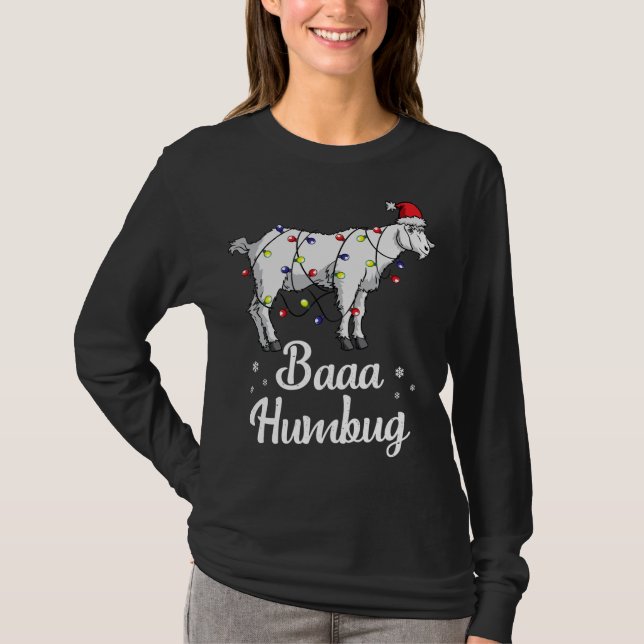 Baaa Humbug Ziege Weihnachtsmannmütze und Leuchtzi T-Shirt (Vorderseite)