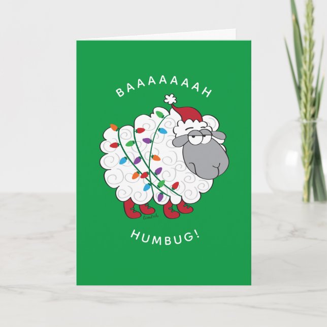 Baaah Humbug Sheep in Weihnachtsbeleuchtung gepack Karte (Vorderseite)