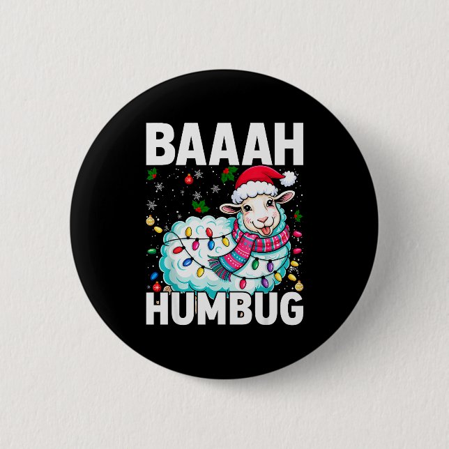 Baaah Humbug Sheep Xmas Lights Funny Anti Christma Button (Vorderseite)