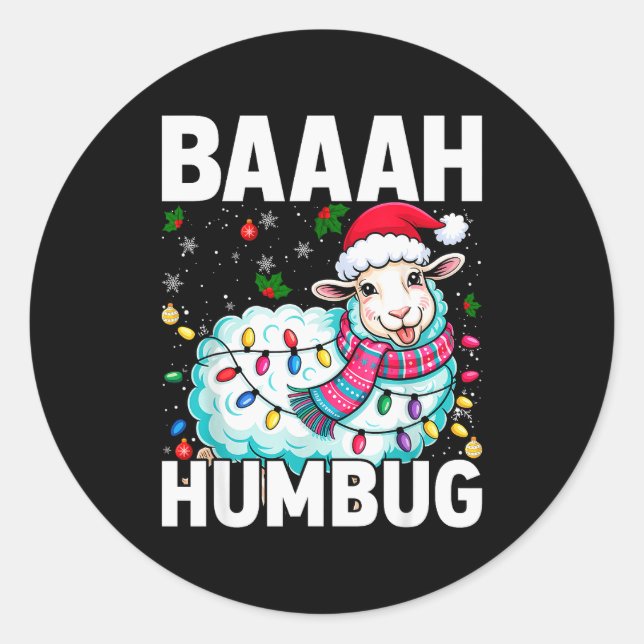Baaah Humbug Sheep Xmas Lights Funny Anti Christma Runder Aufkleber (Vorderseite)