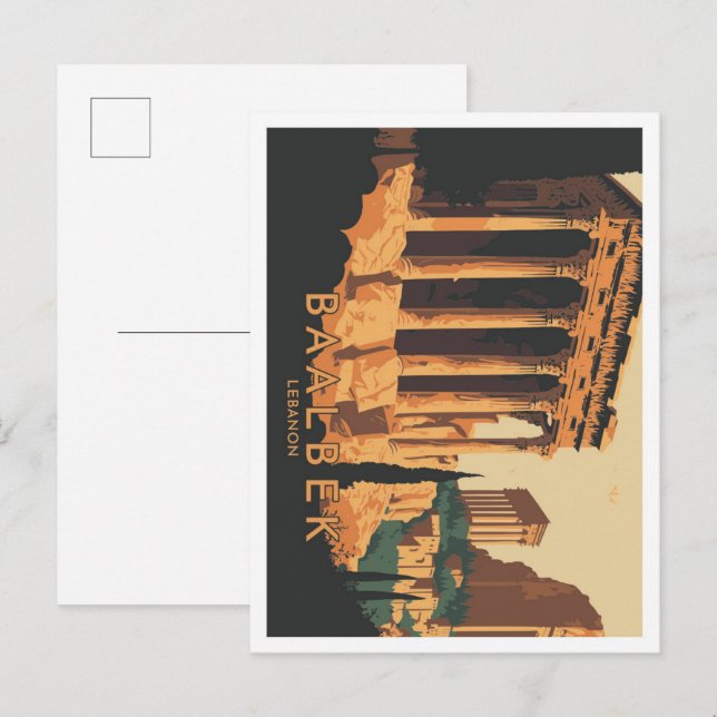 Baalbek Libanon Vintage Travel Illustration Postkarte (Vorne/Hinten)