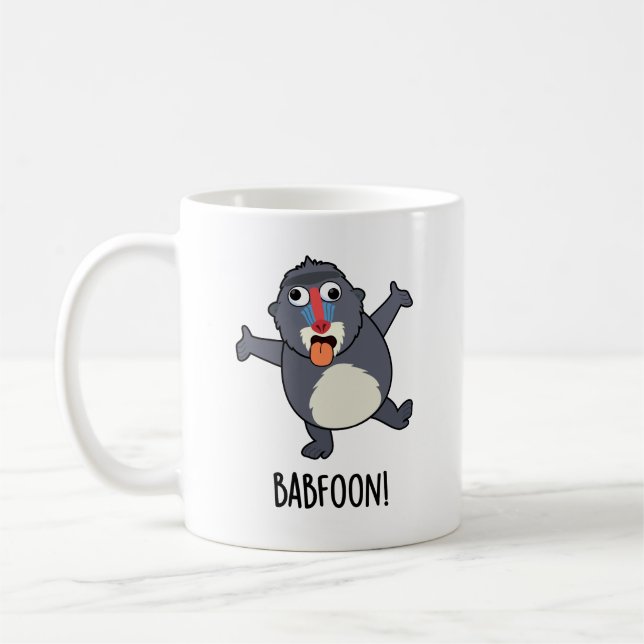 Bab-foon Funny Baffoon Baboon Pun Kaffeetasse (Links)