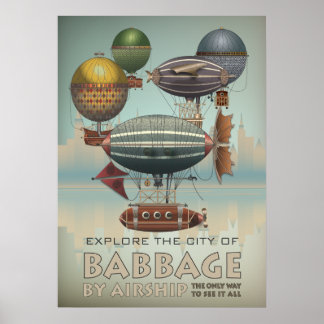 Babbage von Airship Steampunk Vintage Travel Poster