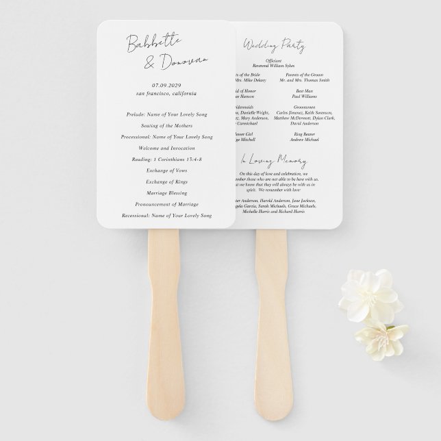 Babbette Minimalistisch Modern Wedding Program Fächer (Vorne und Hinten)