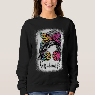 Babcia Life Messy Hair Bun Rainbow Leopard Mother' Sweatshirt
