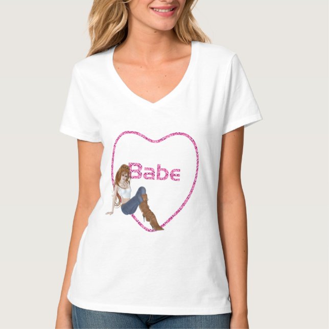 Babe Glitzer Heart Candy Redhead Girl Design T-Shirt (Vorderseite)