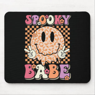 Babe Groovy Halloween Leopard Smile Face Checkered Mousepad