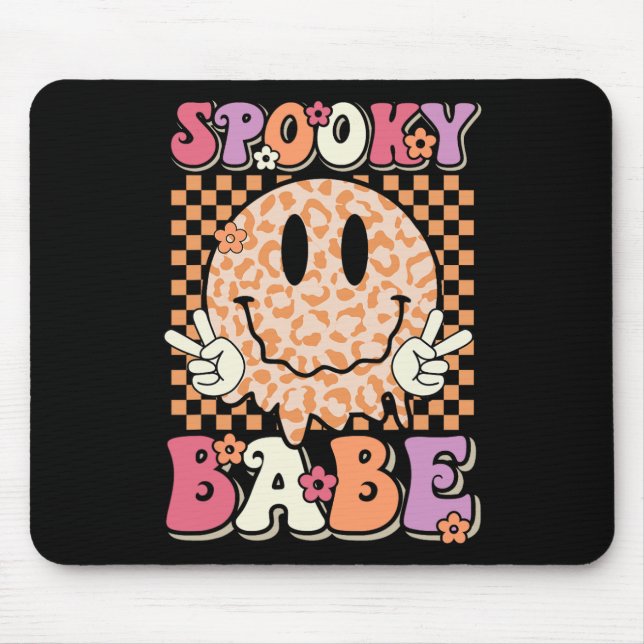 Babe Groovy Halloween Leopard Smile Face Checkered Mousepad (Vorne)