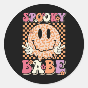 Babe Groovy Halloween Leopard Smile Face Checkered Runder Aufkleber