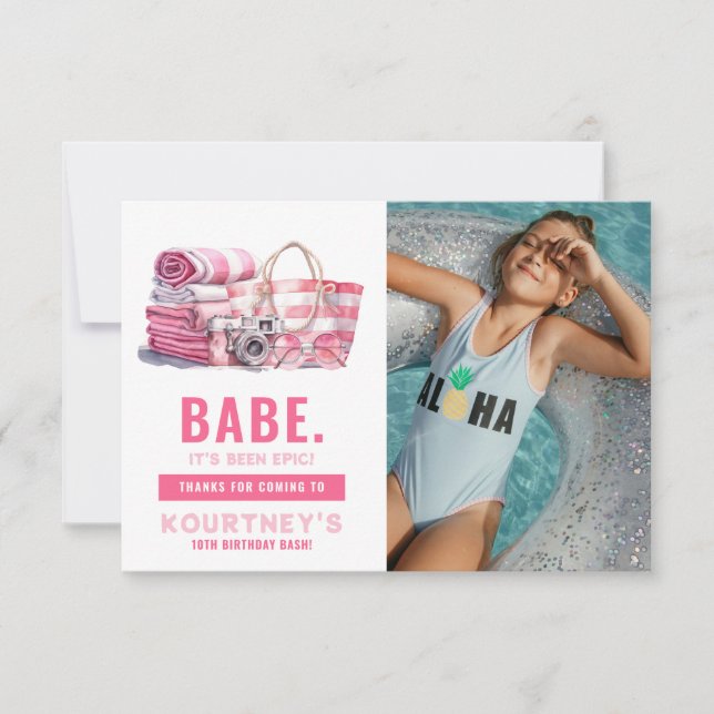 BABE Pink Pool Party Girl Geburtstag Dankeskarte (Vorderseite)
