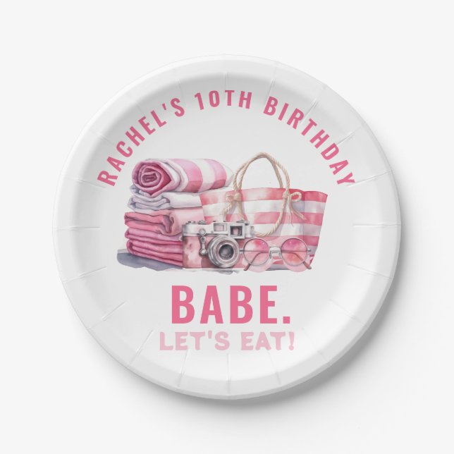 BABE Pink Pool Party Girl Geburtstag Pappteller (Vorderseite)