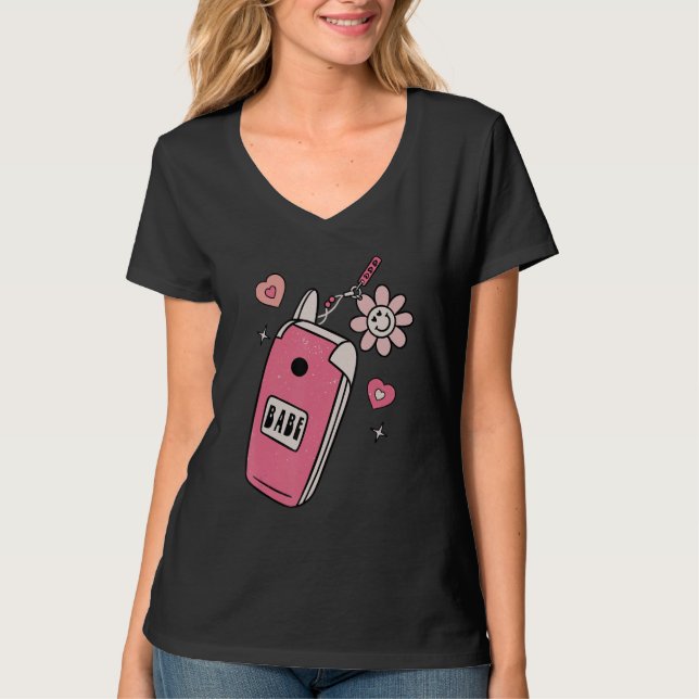 Babe Smart Phone Groovy Retro Happy Valentine's Da T-Shirt (Vorderseite)
